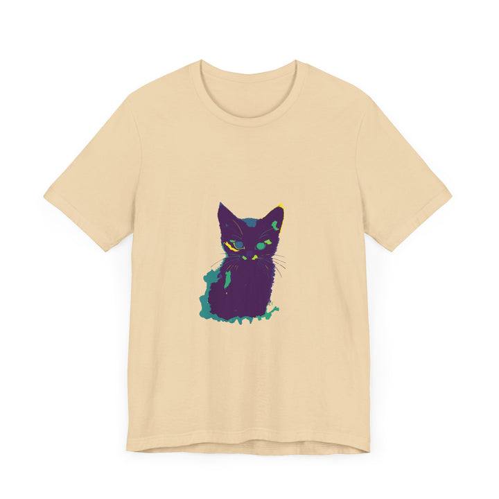 Colorful whimsical cat silhouette t-shirt for cat lovers and animal enthusiasts