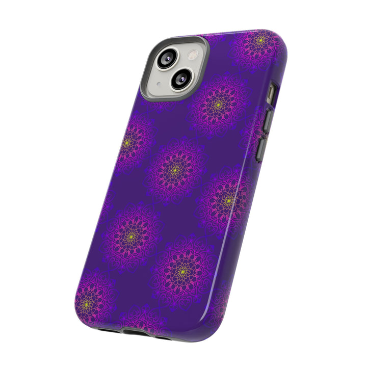Intricate Purple Floral iPhone Case with Bold Mandala Design