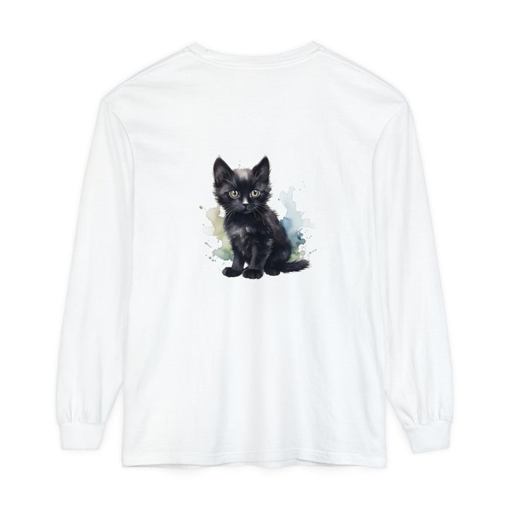 Beautiful black kitten watercolor design on a comfortable long sleeve t-shirt