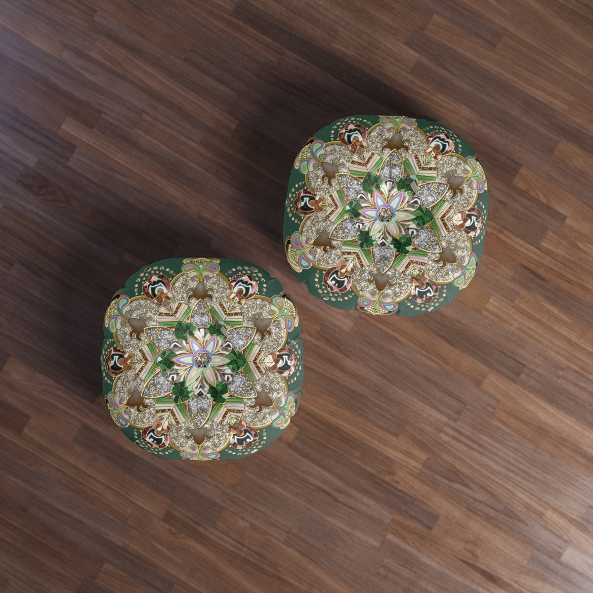 Round Tufted Floor Pillow with Ornate Mandala Design