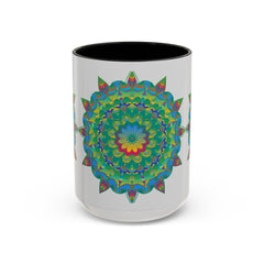 Vibrant and intricate mandala art mug with colorful floral design