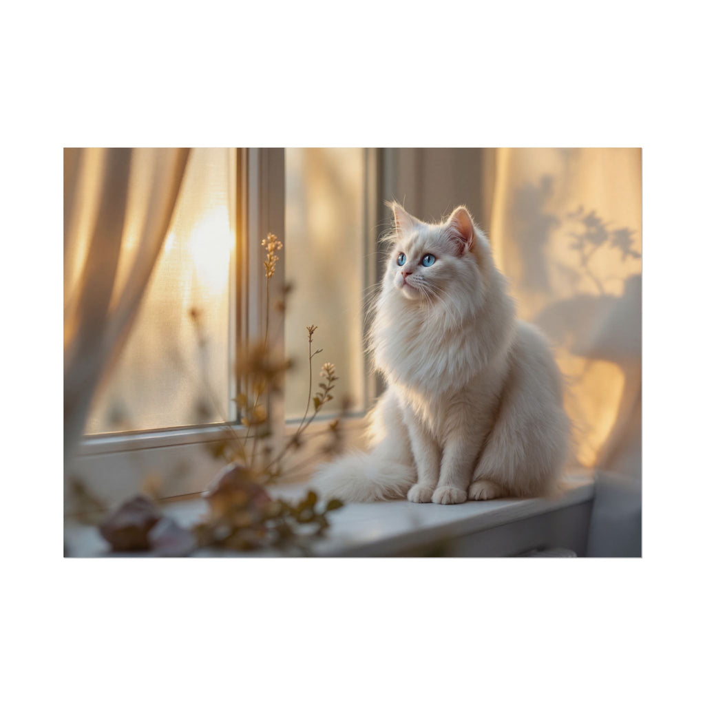 Rolled Poster — Serene Longhair Cat on Window Sill | Cozy Home Wall Art
