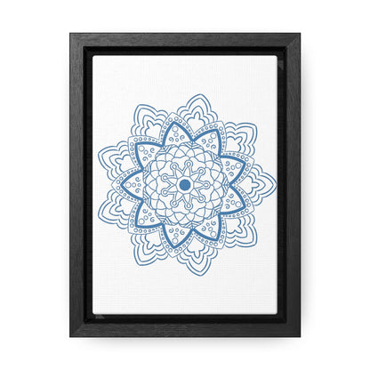 Handcrafted steel blue Mandala Design Wall Art on gallery canvas wraps, displayed in a vertical frame, for a unique and stunning addition to your home decor