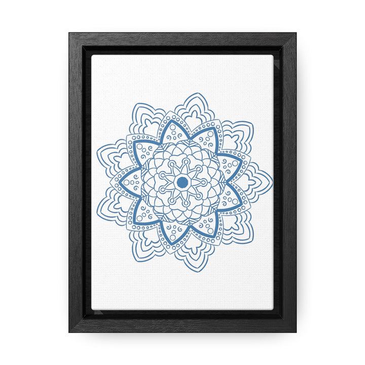 Handcrafted steel blue Mandala Design Wall Art on gallery canvas wraps, displayed in a vertical frame, for a unique and stunning addition to your home decor