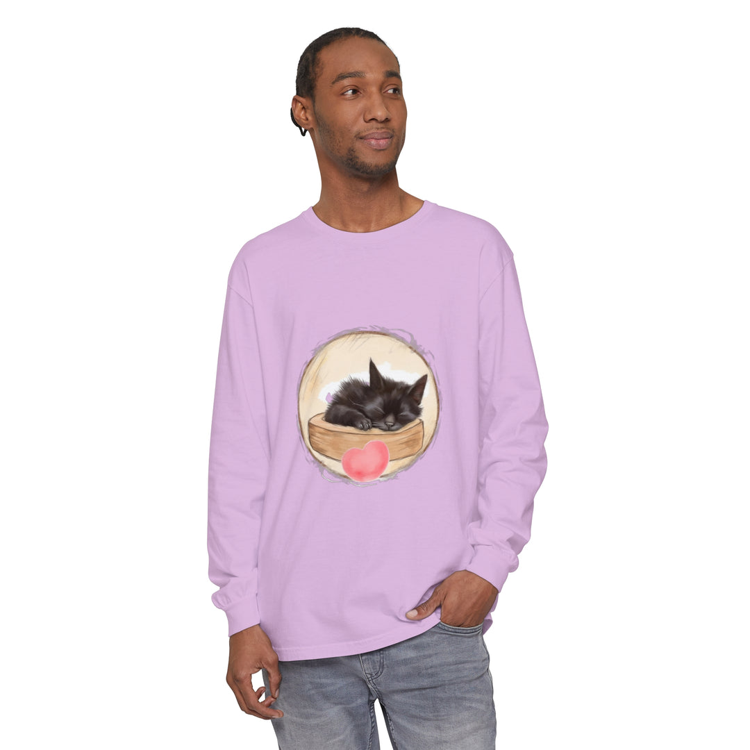 A cute and cozy unisex t-shirt featuring an adorable sleeping kitten design