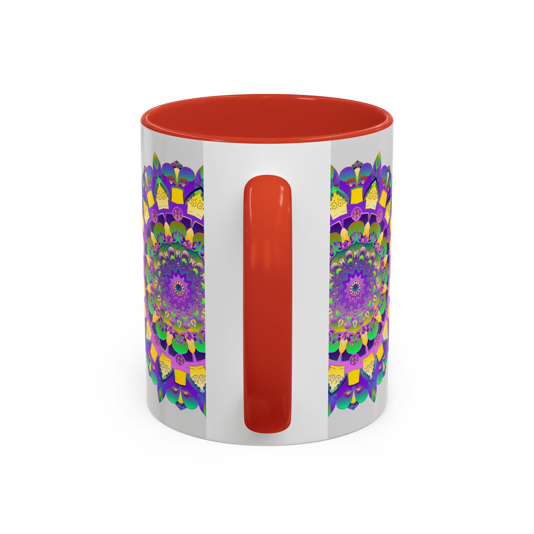 Beautiful purple and yellow mandala art mug with intricate design