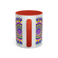 Beautiful purple and yellow mandala art mug with intricate design