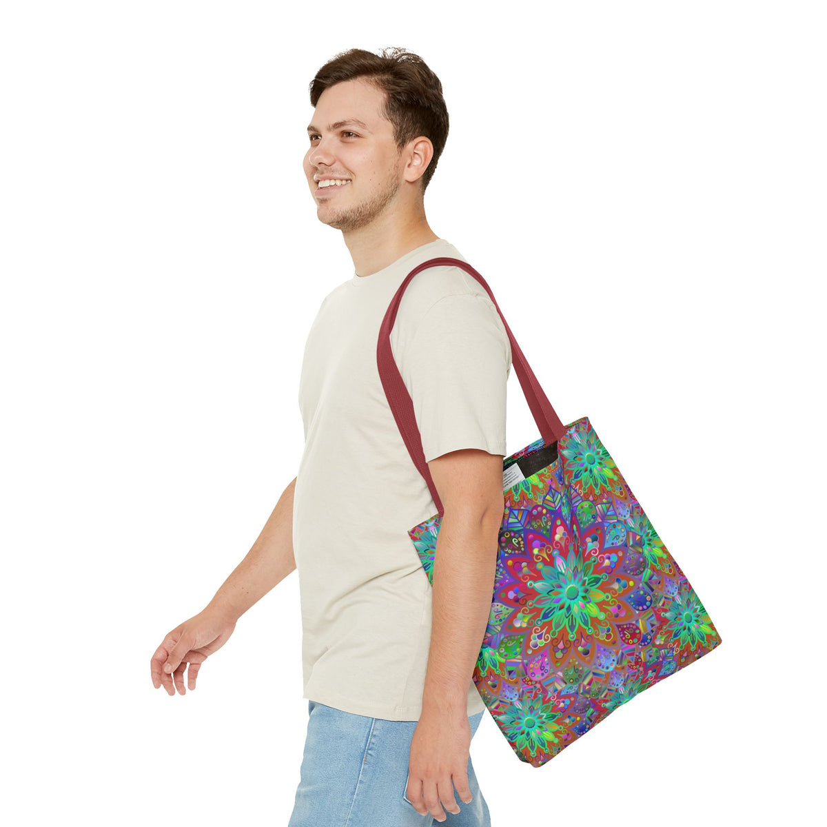 Psychedelic Mandala Tote Bag — Colorful Boho All-Over Print Tote