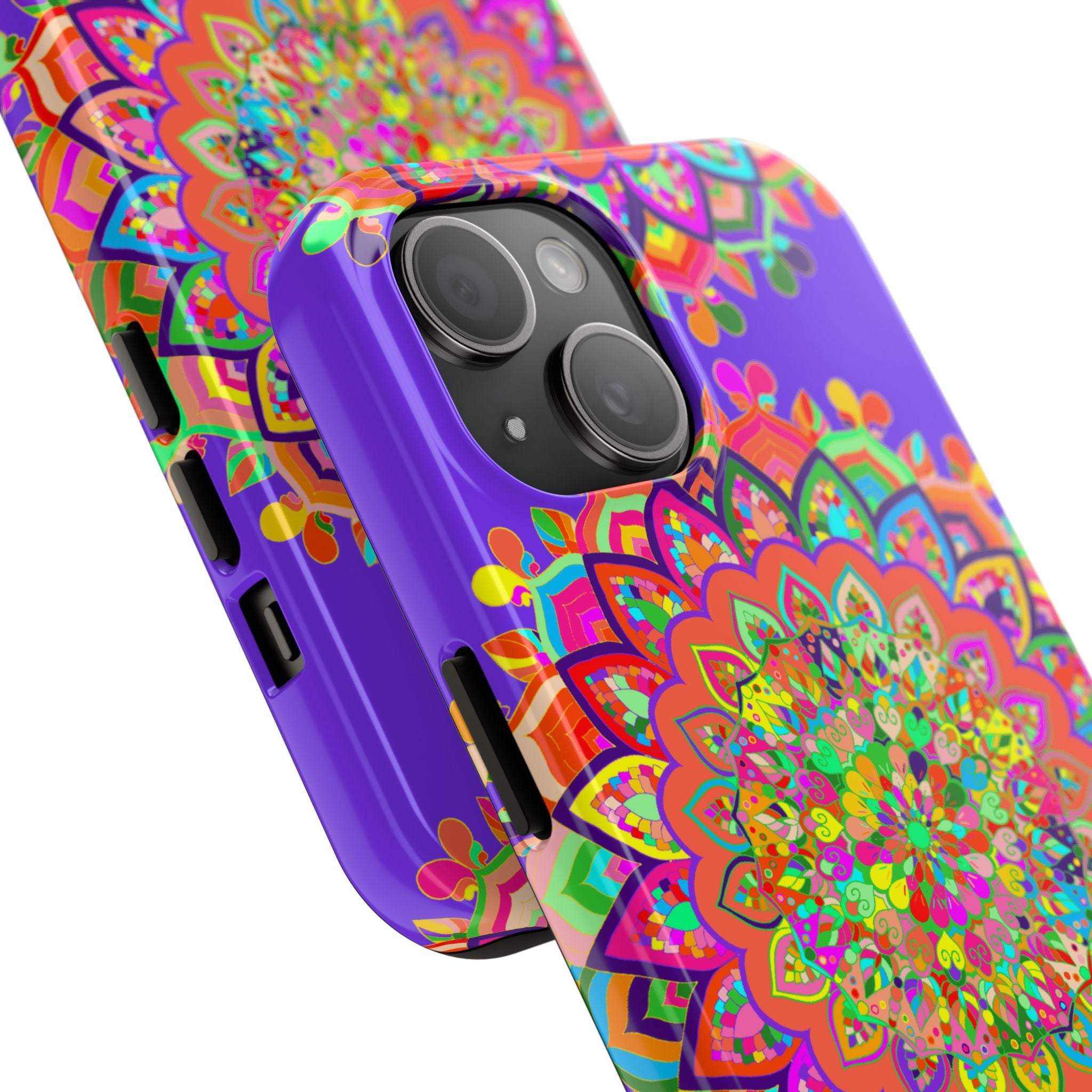 Hand drawn purple Mandala Art phone case with intricate floral design