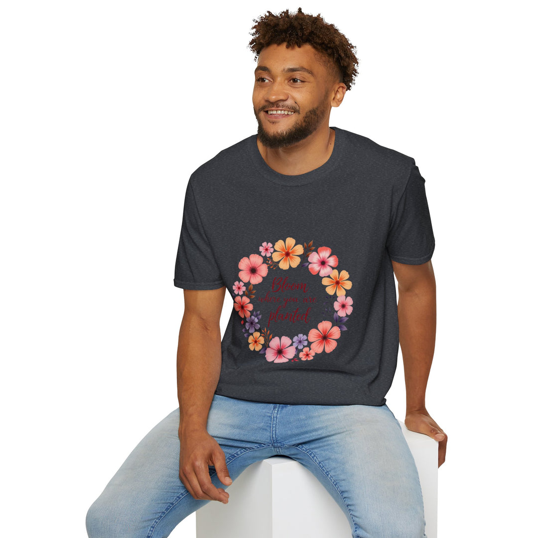 Vibrant and colorful floral mandala design with a motivational quote on a t-shirt