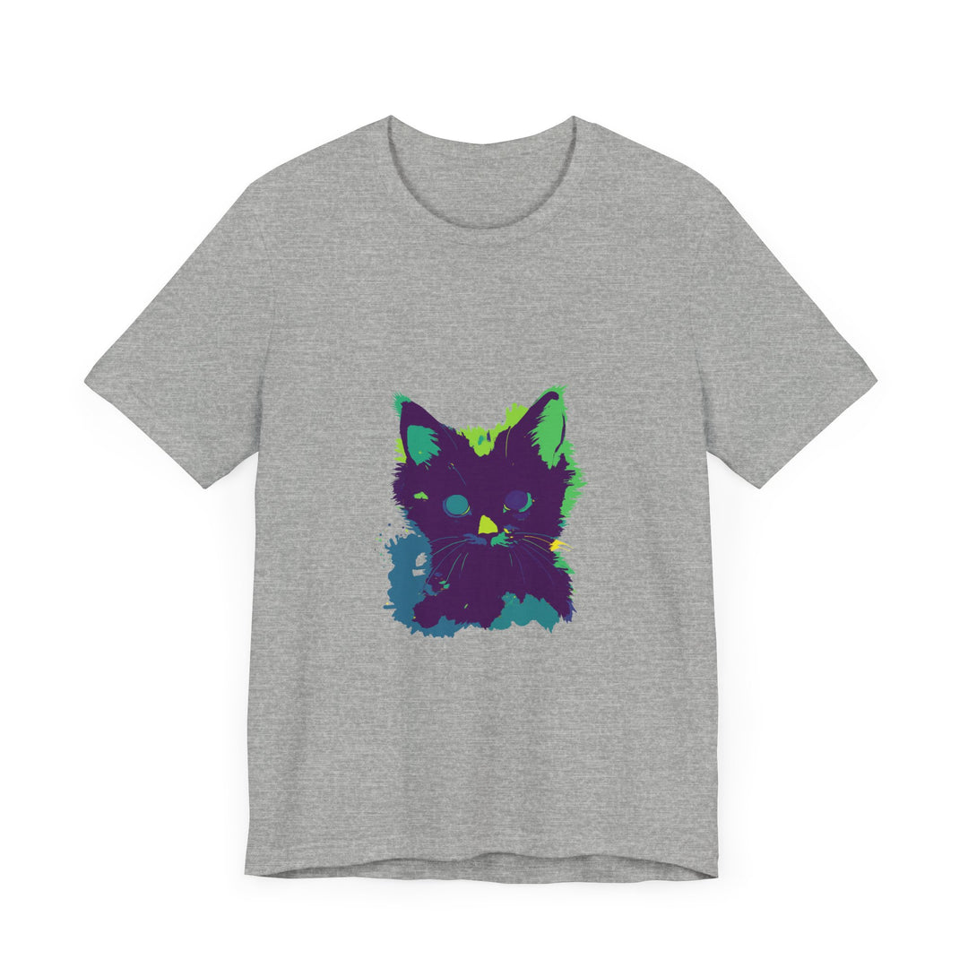 Neon Black Cat Mystery T-Shirt: A vibrant and mysterious shirt featuring a neon black cat design