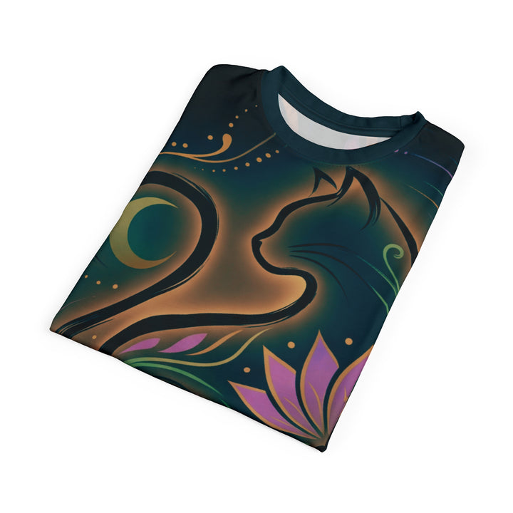 Sacred Cat Calligraphic Tee - Minimalist Spiritual Shirt