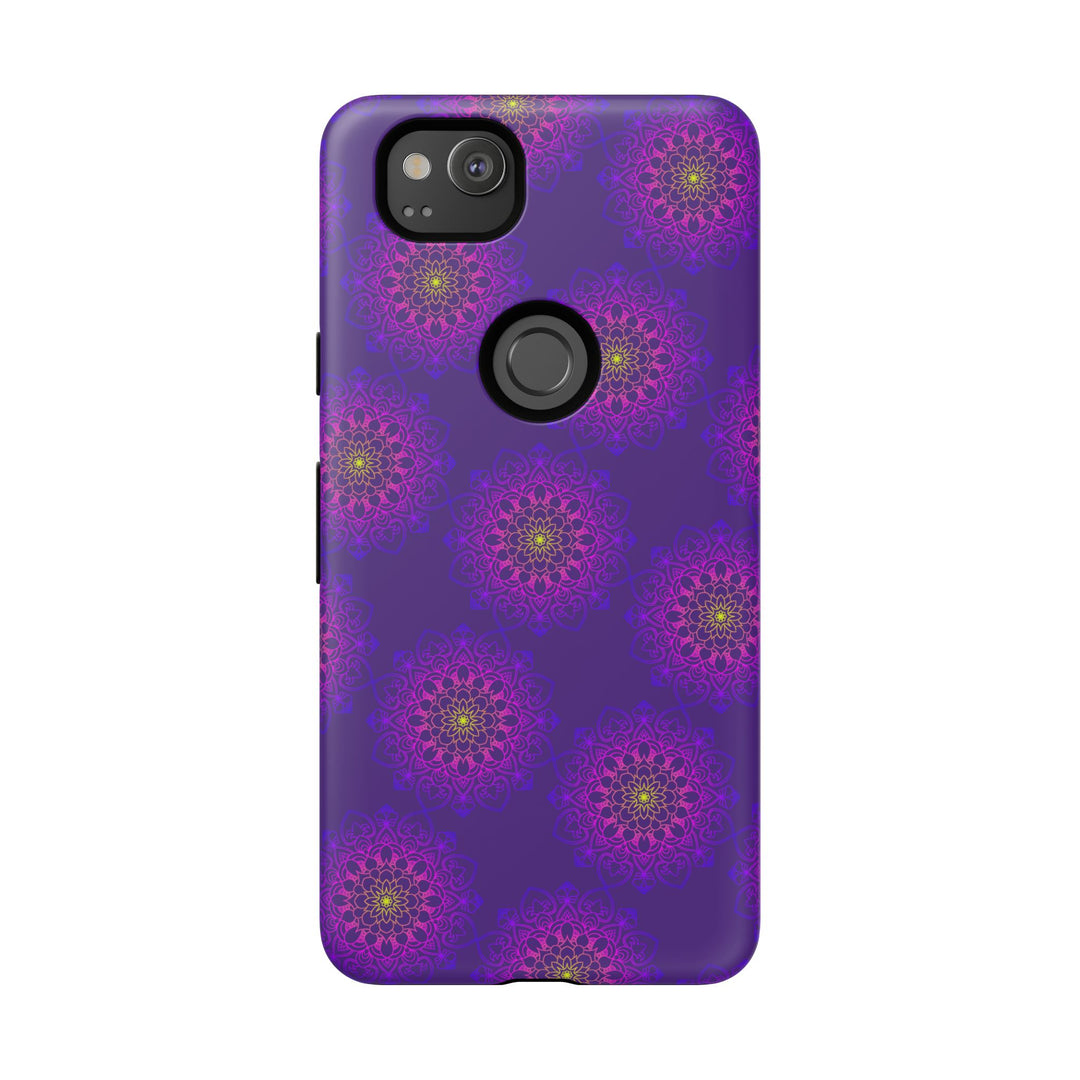 Intricate Purple Floral iPhone Case with Bold Mandala Design