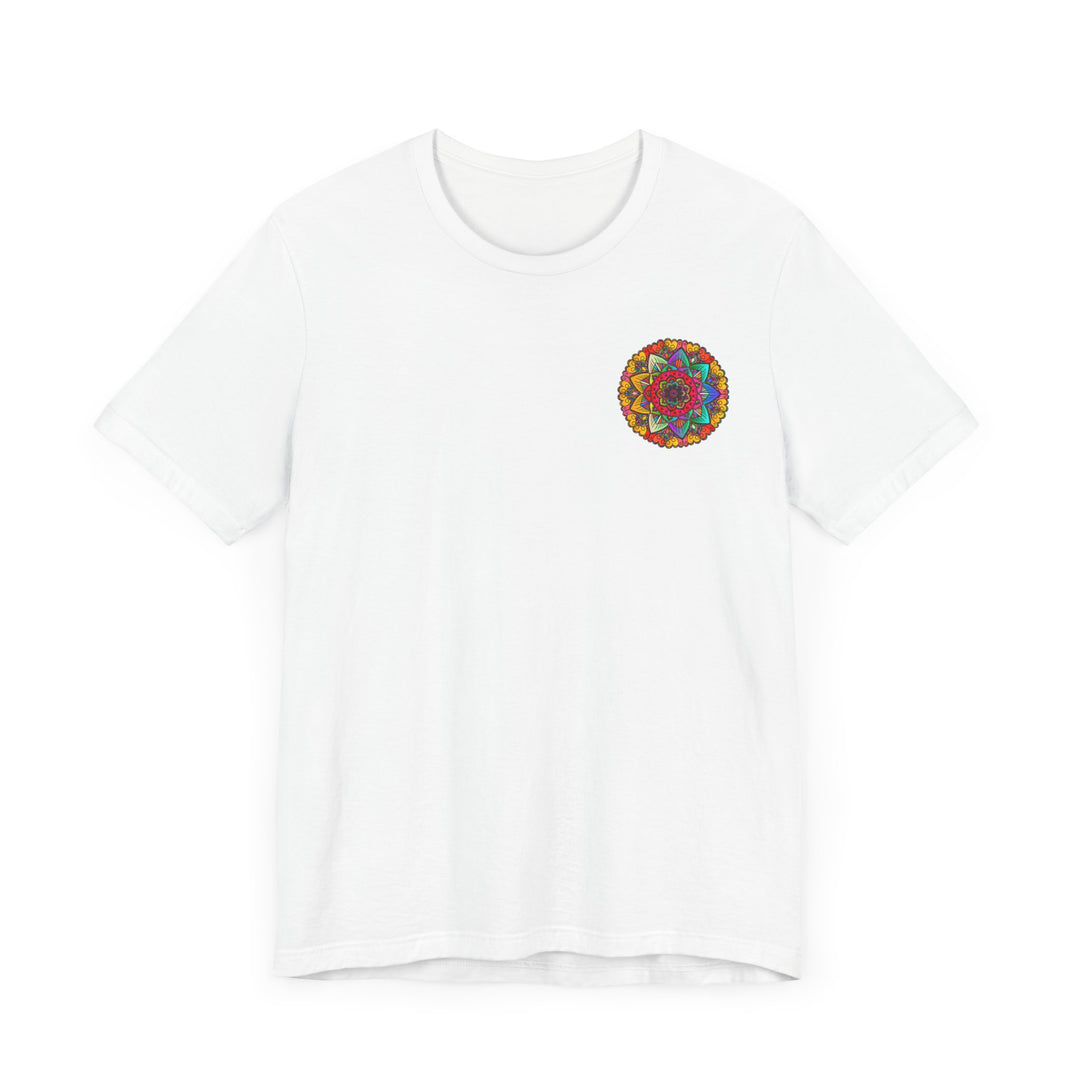 Colorful t-shirt featuring a mandala design symbolizing peace and harmony