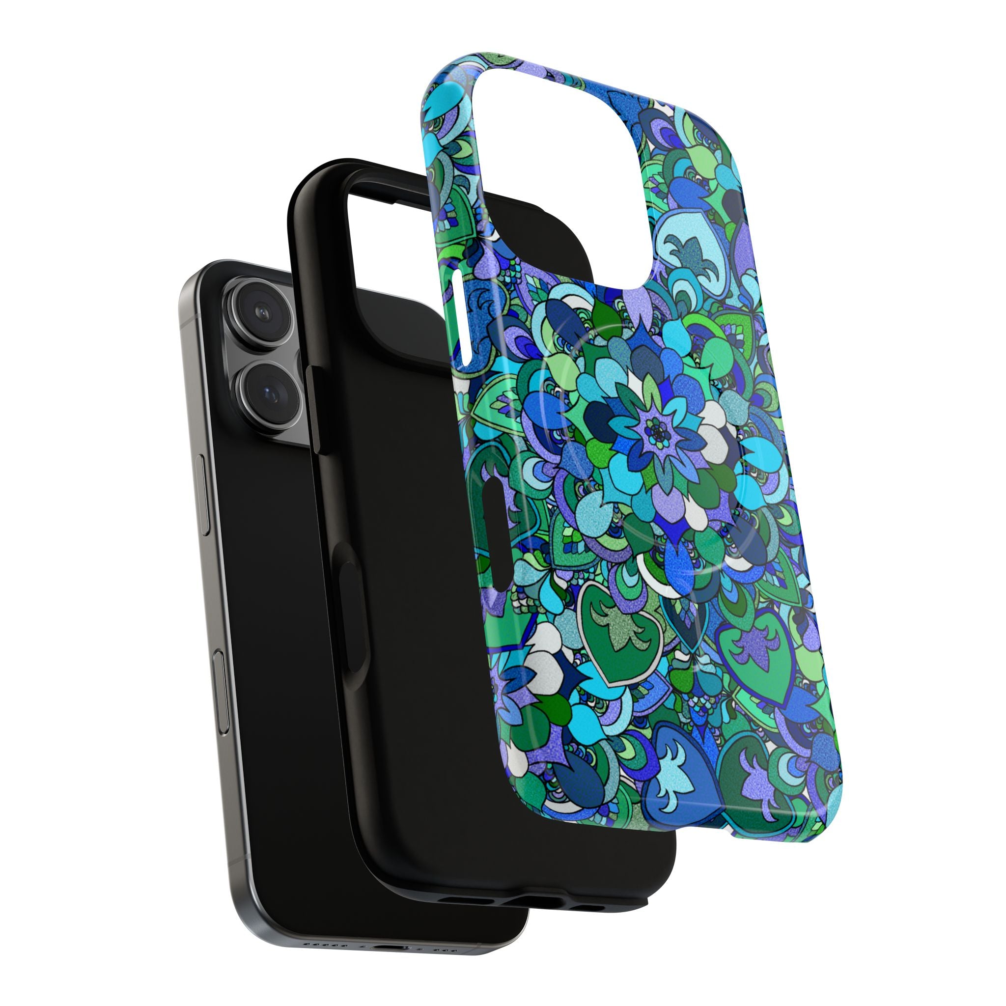 Floral Mandala Tough Magnetic Phone Case — Blue Green Pattern