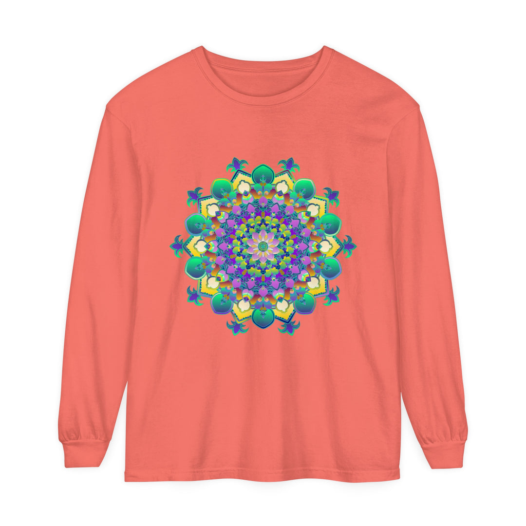 Intricate Mandala Long Sleeve T-Shirt featuring a detailed mandala design in vibrant colors