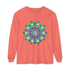 Intricate Mandala Long Sleeve T-Shirt featuring a detailed mandala design in vibrant colors