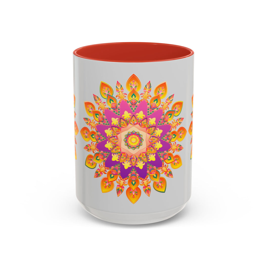 Colorful floral mandala art mug with intricate design and vibrant colors