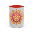 Colorful floral mandala art mug with intricate design and vibrant colors