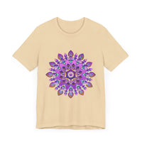 Beautiful purple and gold mandala tee featuring intricate spiritual art design