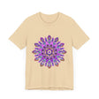 Beautiful purple and gold mandala tee featuring intricate spiritual art design