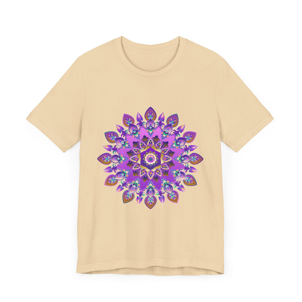 Beautiful purple and gold mandala tee featuring intricate spiritual art design