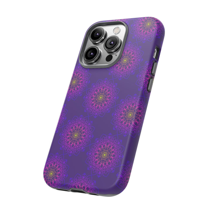 Intricate Purple Floral iPhone Case with Bold Mandala Design