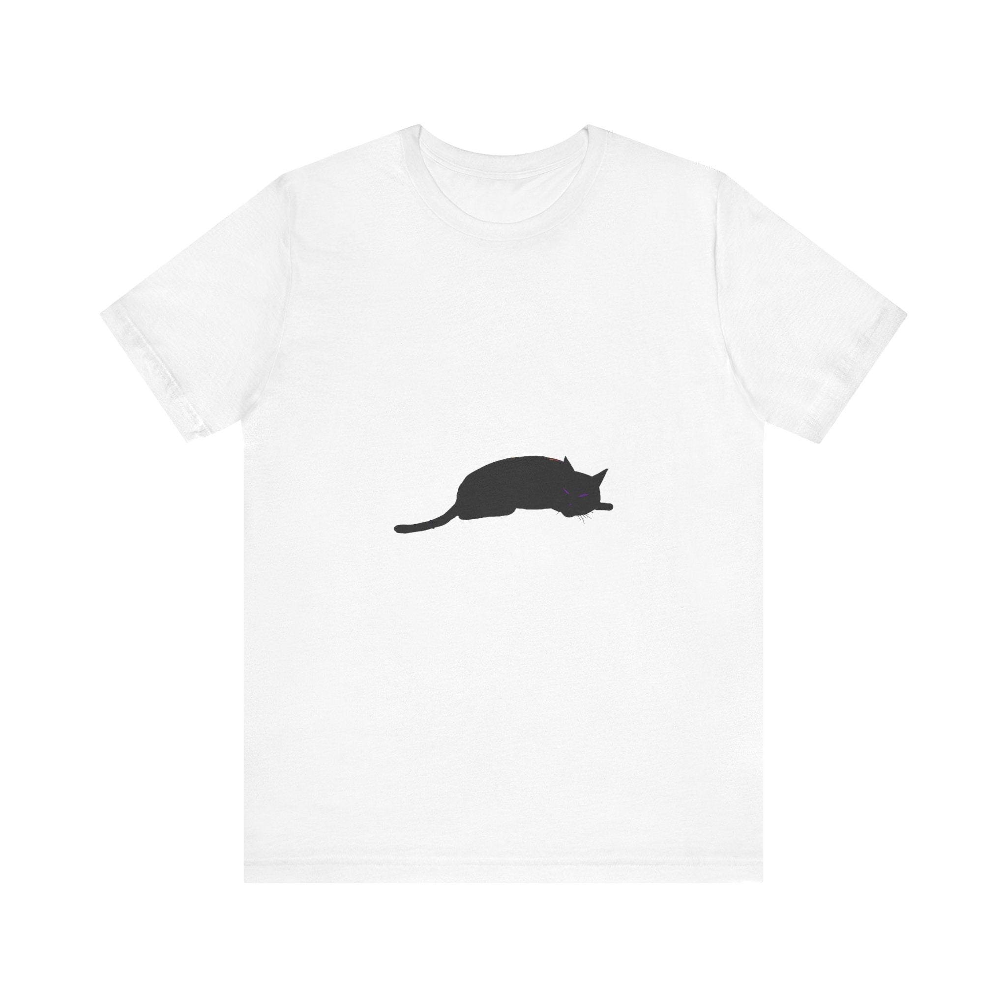 A black t-shirt with a mysterious and cool cat design, perfect for Halloween