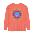 Colorful and detailed mandala design featured on long sleeve unisex t-shirt