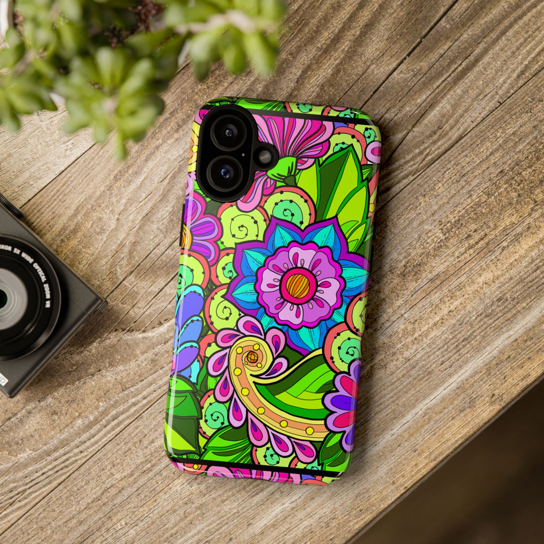 Floral Fantasy iPhone and Google Pixel Case in Bright Green Palette