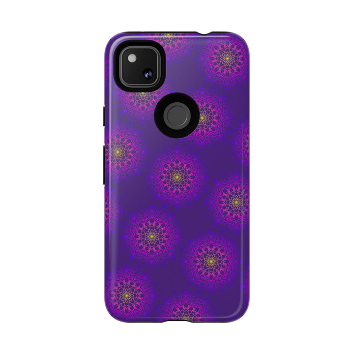 Intricate Purple Floral iPhone Case with Bold Mandala Design