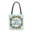 A beautiful floral crown tote bag with a serene and stylish design