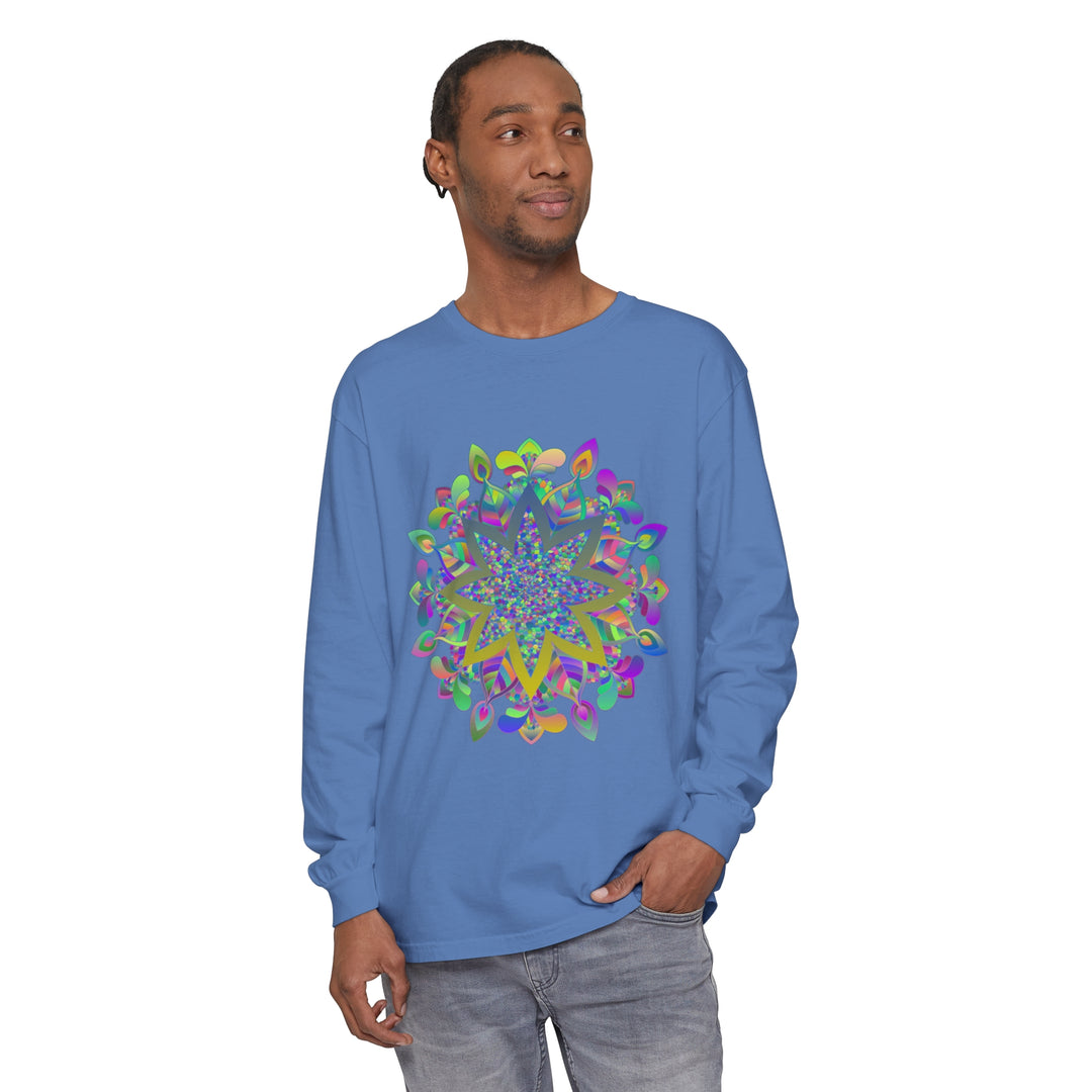 Colorful Mandala Unisex Long Sleeve T-Shirt with intricate design and vibrant colors