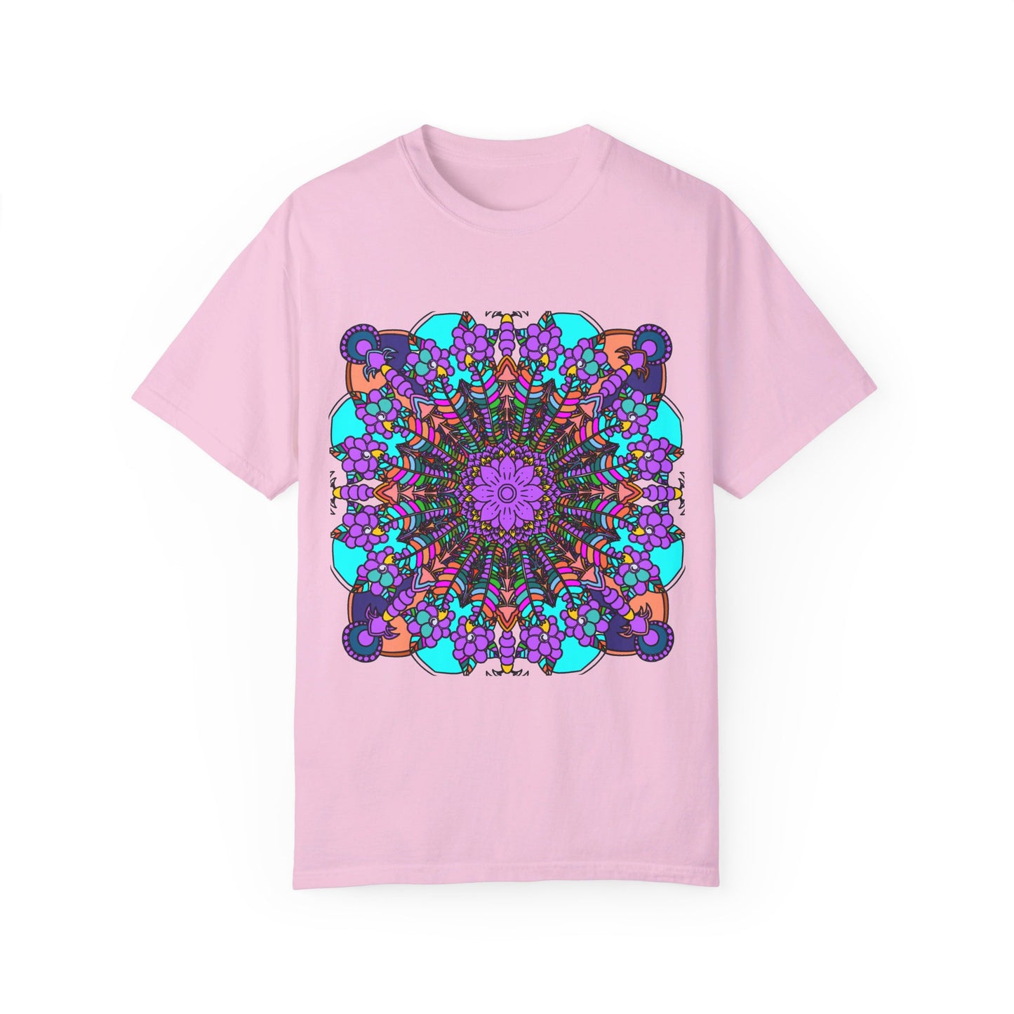 Unisex Mandala T-Shirt made from 100% Ring-Spun Cotton, featuring Hand-Drawn Mandala Art and Garment-Dyed for Extra Comfort