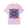 Unisex Mandala T-Shirt made from 100% Ring-Spun Cotton, featuring Hand-Drawn Mandala Art and Garment-Dyed for Extra Comfort