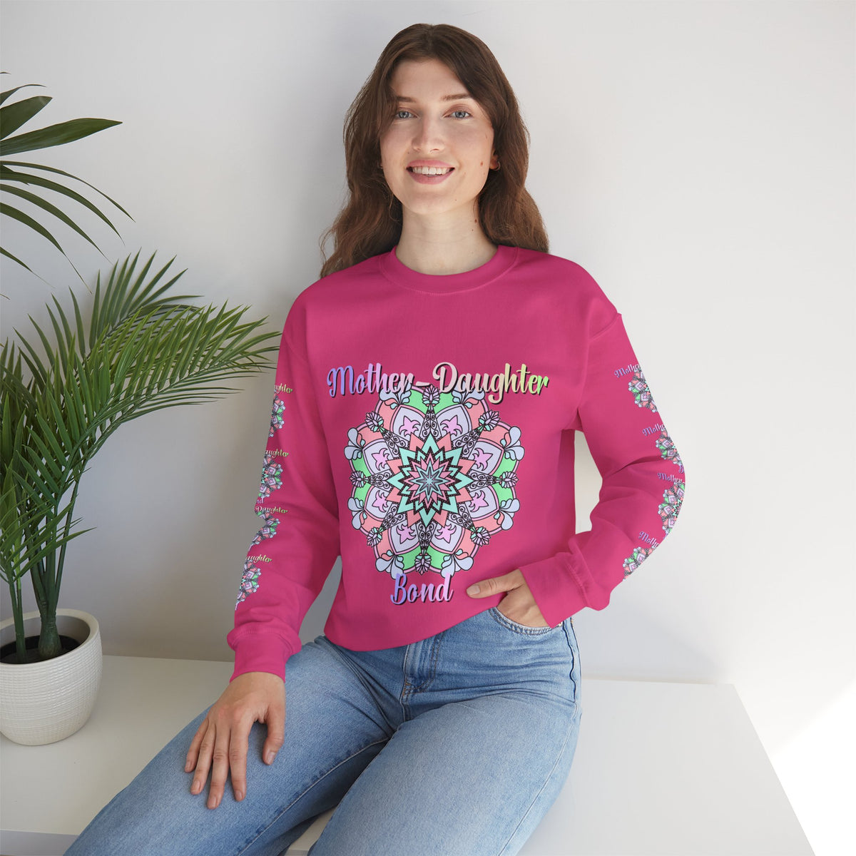 Felpa Girocollo Legame Madre-Figlia — Regalo di Famiglia Mandala Floreale