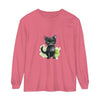 Black Cat Watercolor Long Sleeve T-Shirt with vibrant, hand-painted feline design