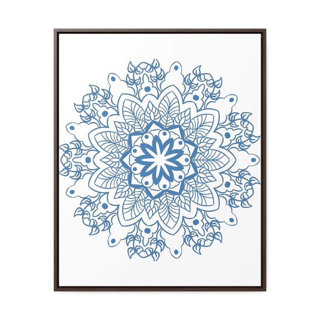 Beautiful Mandala Handmade Art in Steel Blue, Gallery Canvas Wraps, Vertical Frame