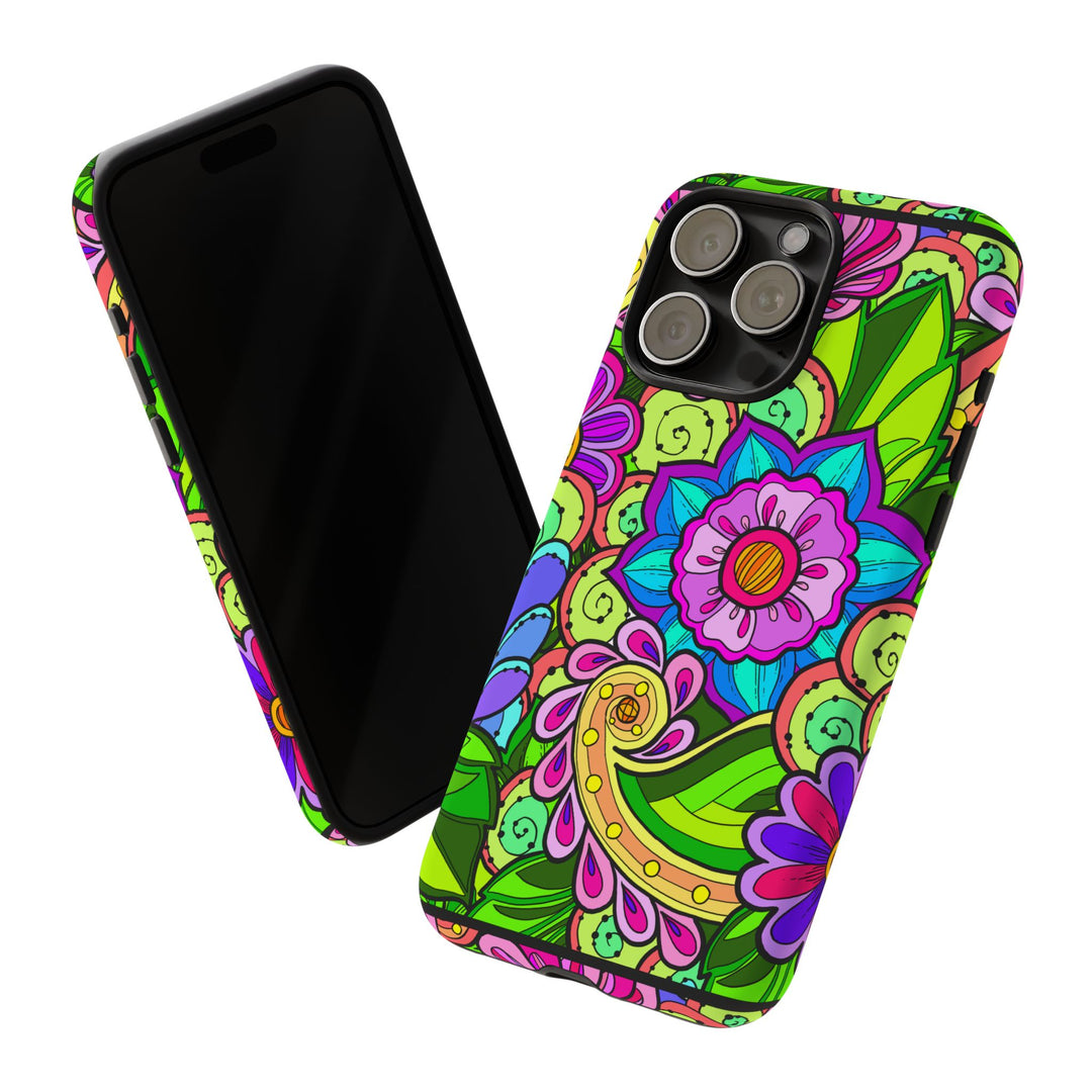 Floral Fantasy iPhone and Google Pixel Case in Bright Green Palette