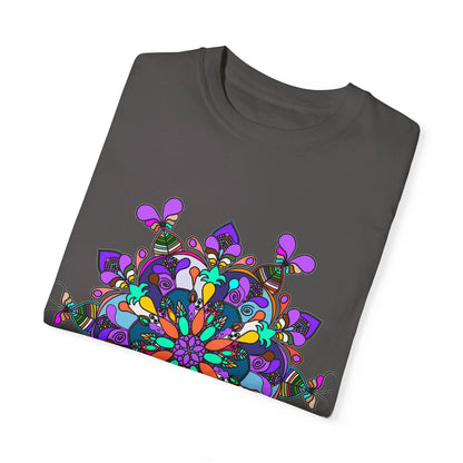 Unisex Mandala T-Shirt featuring intricate hand-drawn mandala art on 100% ring-spun cotton, garment-dyed for extra comfort