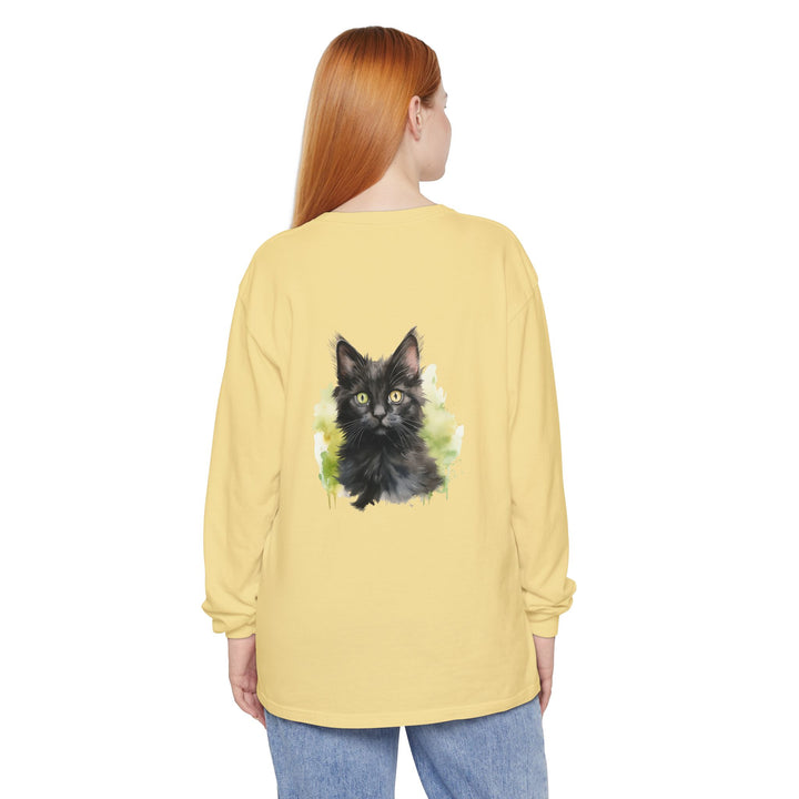 Black Kitten Watercolor Long Sleeve Tee