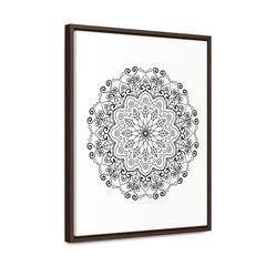 Handcrafted black and white mandala art on gallery canvas wrap with vertical frame