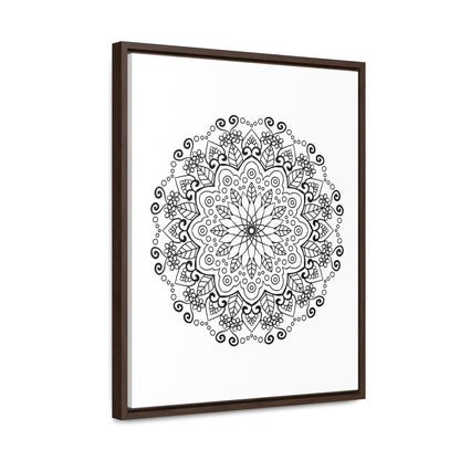 Handcrafted black and white mandala art on gallery canvas wrap with vertical frame