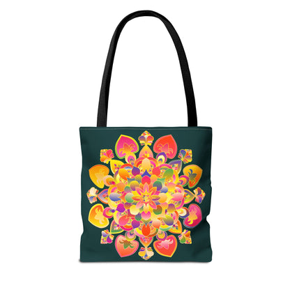 Colorful Mandala Lotus Tote Bag with intricate floral design and spacious interior for everyday use and shopping