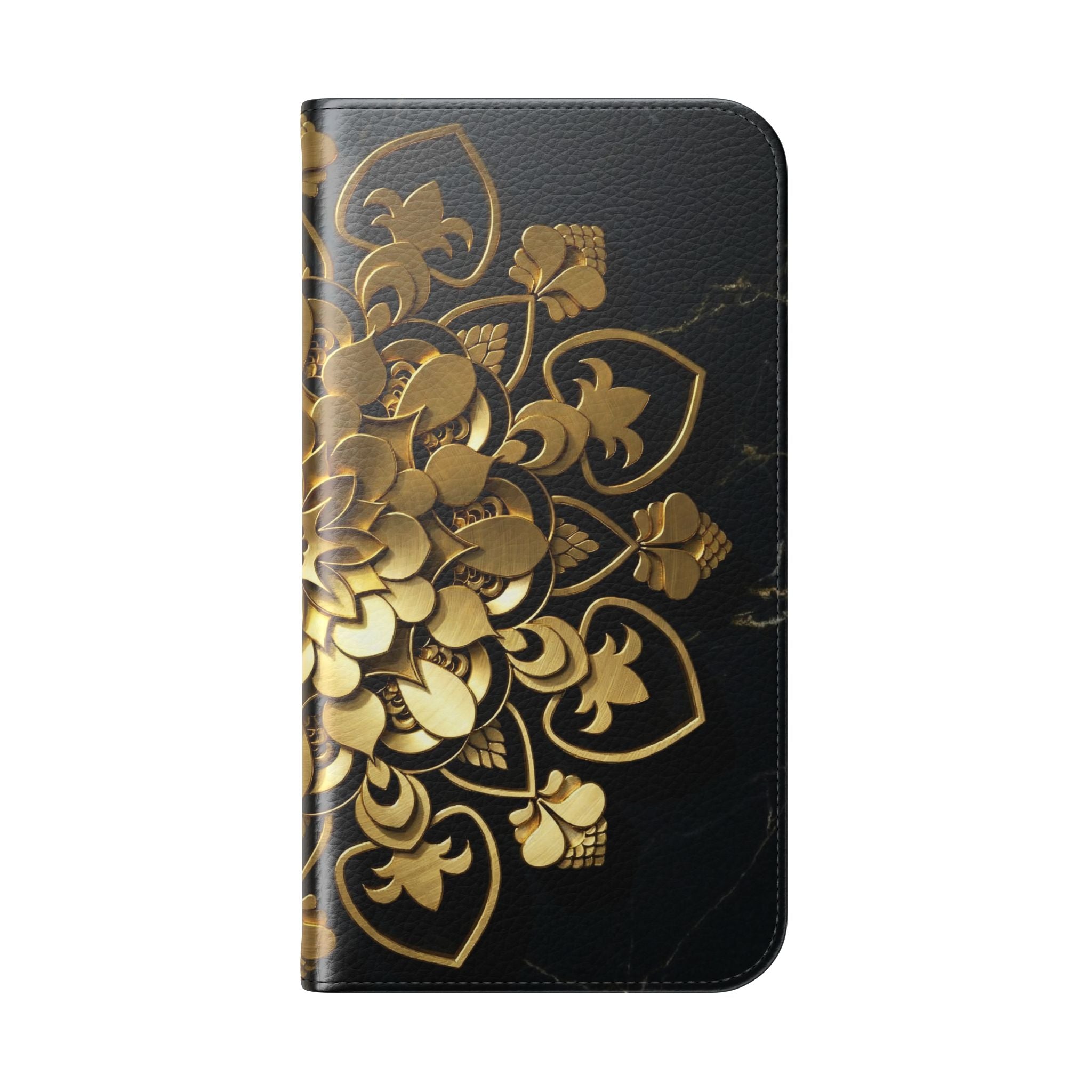 Gold Mandala Flip Phone Case – Luxury Floral Wallet Cover