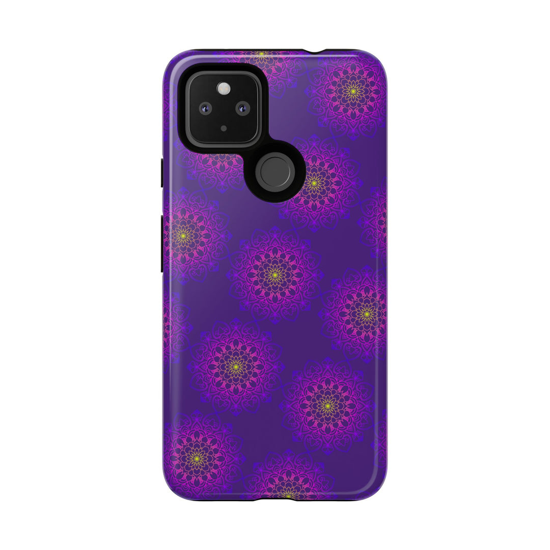 Intricate Purple Floral iPhone Case with Bold Mandala Design