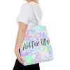 Colorful mandala tote bag featuring intricate designs and the 'Art for Life' quote, perfect for adding a vibrant touch to your accessories collection