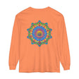 Intricate mandala design in vibrant colors on a long sleeve t-shirt