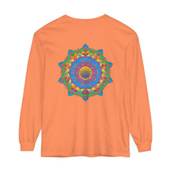 Intricate mandala design in vibrant colors on a long sleeve t-shirt