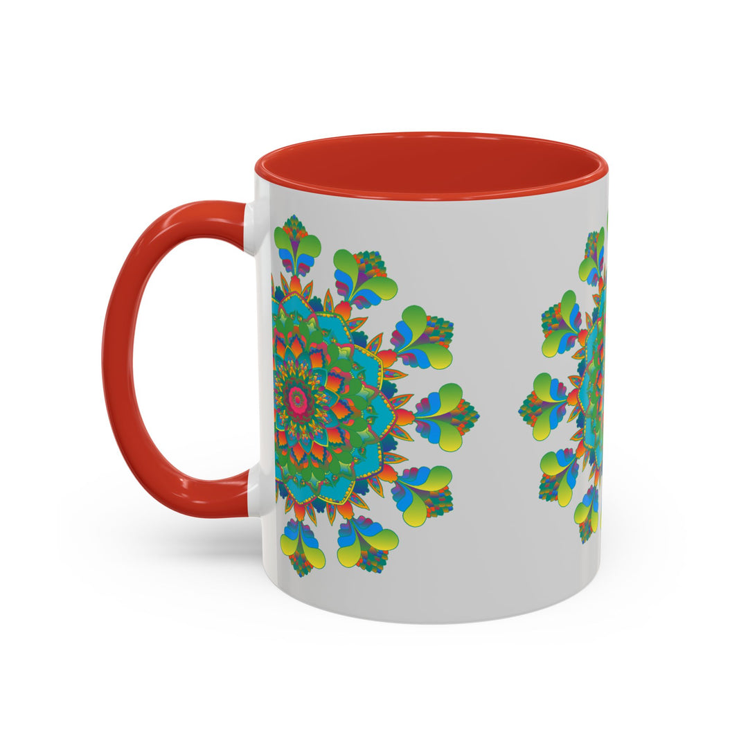 Stylish Mandala Art Mug - Vibrant Colors on Grey with unique and eye-catching mandala pattern